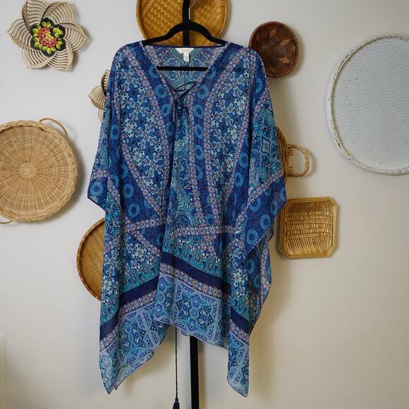 Soma Swim Lace Up Caftan Swim Cover Up Blue Womens Size L/XL - Picture 1 of 5